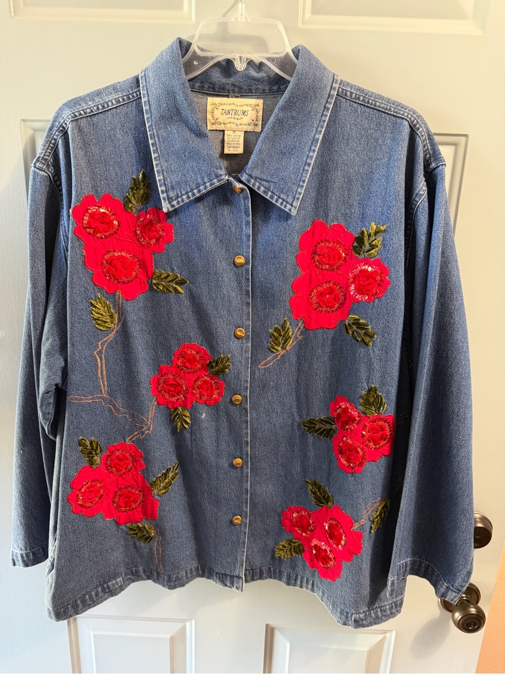 Embellished denim shirt jacket size 3X